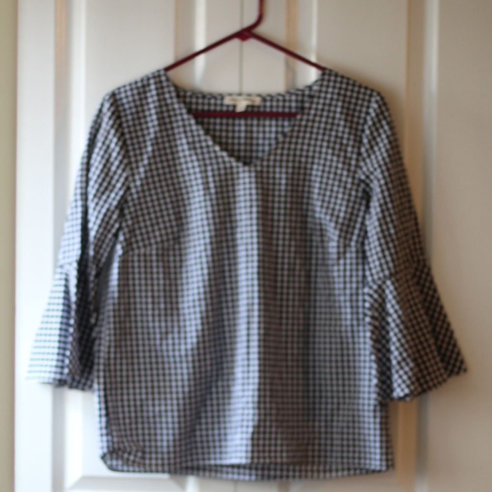 Checker Print Blouse/ Bell Sleeves